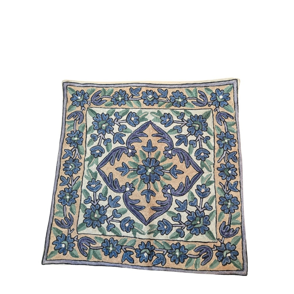 Hand‎ Embroidered Throw Pillow Cushion Cover Suzani Silk on Cotton 16" Square